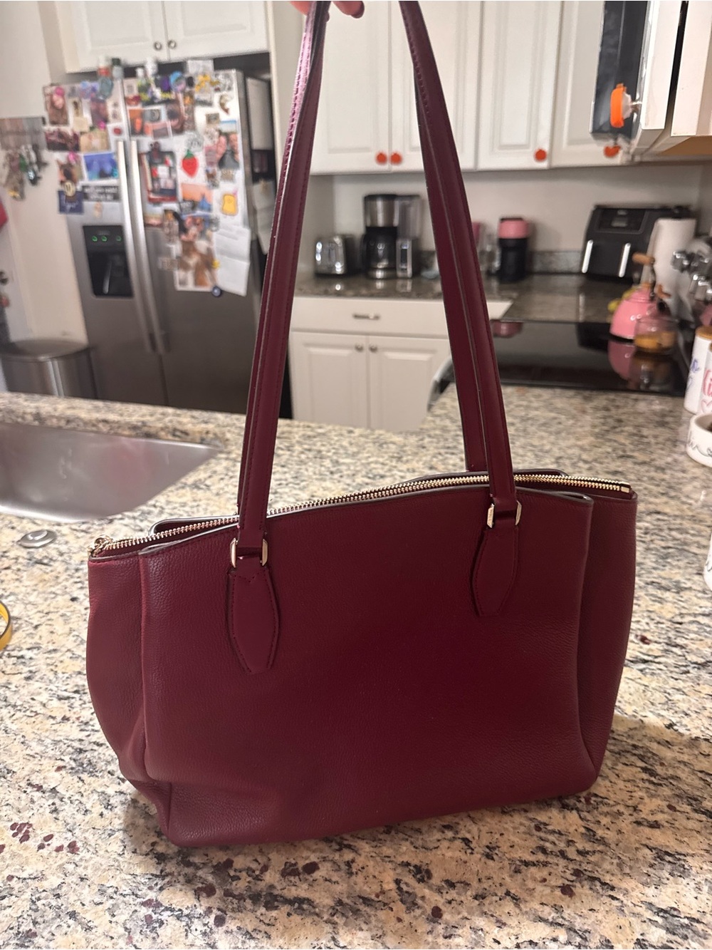 kate spade burgundy leather shoulder tote - Picture 2 of 4